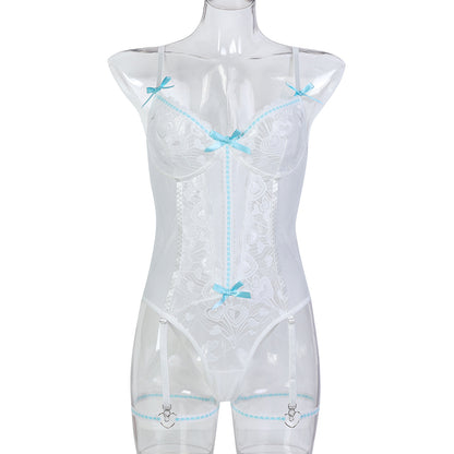 Women Clothing Love Jacquard Lace Bow Jumpsuit Strap Sexy Lingerie