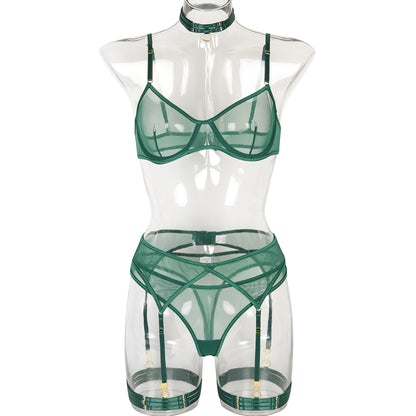 Sexy Underwear Four Piece Set Popular Mesh Stitching With Neck Leg Ring High Quality Underwear