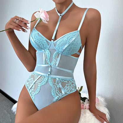 Sexy Jumpsuit Lace Stitching Sexy Halter Women Slimming Jumpsuit