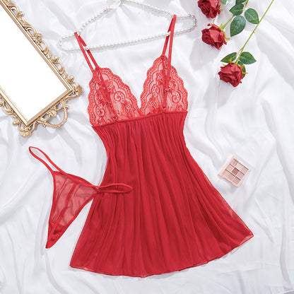 Sous-vêtements sexy en dentelle transparente, chemise de nuit de séduction, dos en T, costume deux pièces