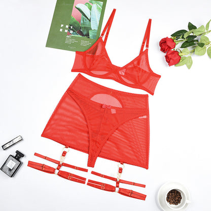 See Through Sexy Stripes Mesh Push Up Sexy Lingerie Set Women