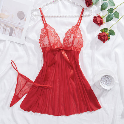 Sous-vêtements sexy en dentelle transparente, chemise de nuit de séduction, dos en T, costume deux pièces
