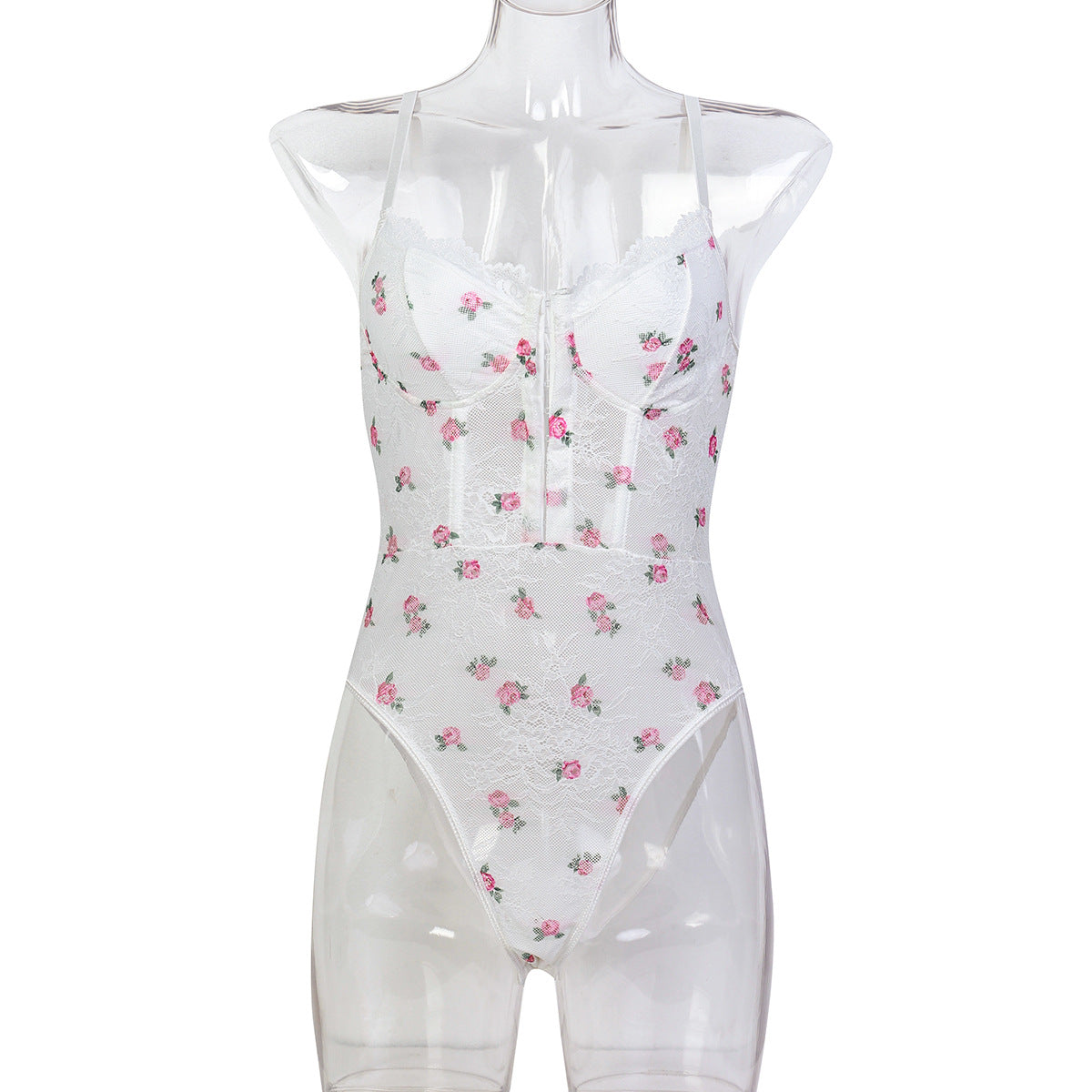 Women Clothing Lace Print Fresh Loli Sling Sheath Tight Jumpsuit