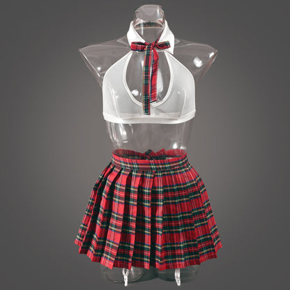 Costume sexy jupe plissée voir à travers les sous-vêtements uniforme tentation