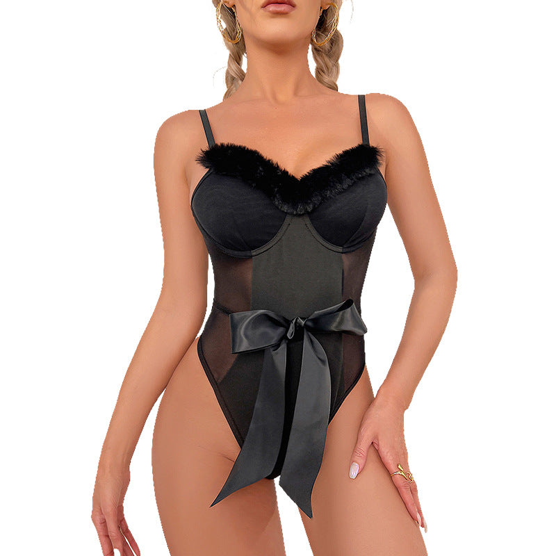 Sexy Lingerie Body Shaping Corsets Bow Mesh See Through Sexy Bodybuilding Lingerie