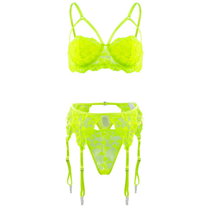Sexy Lingerie Hollow Out Cutout Backless Bra Thin Strap T Back Sexy Three Piece Suit