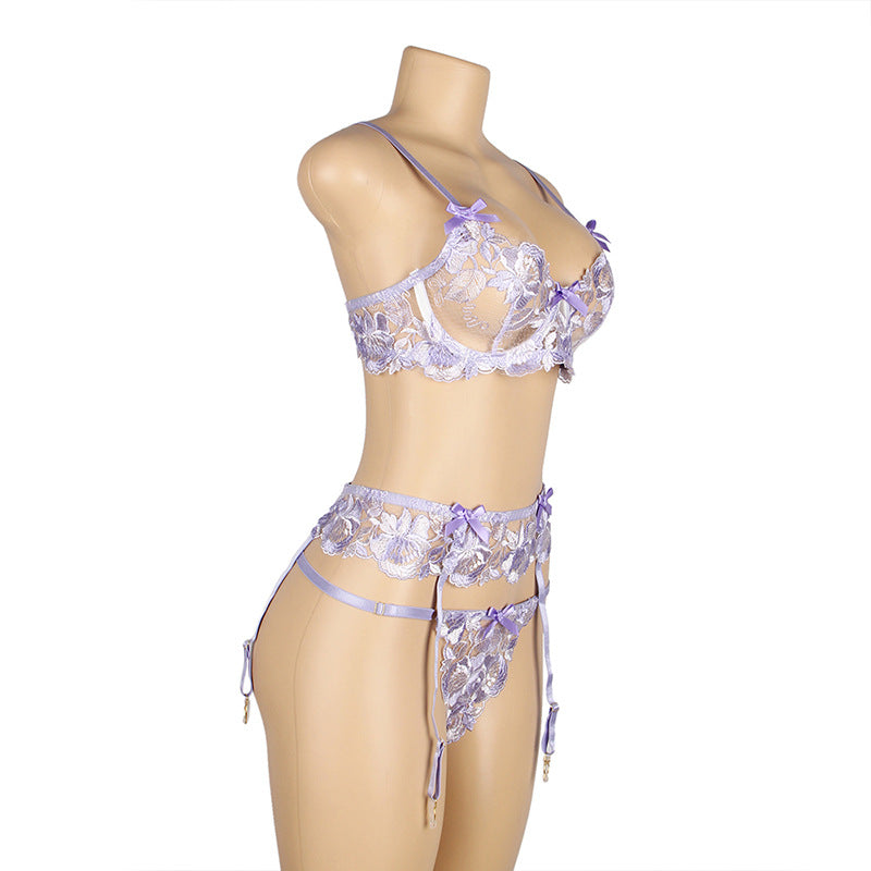 Sexy Lingerie Women Lace Steel Ring Push See Through Sexy Temptation Garter