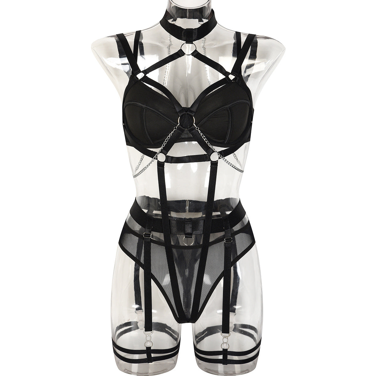 Sexy Lingerie Lace Up Seductive Sexy Role Playing Chain Four Piece Set Women