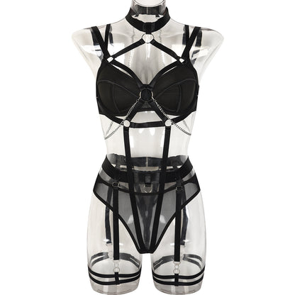 Sexy Lingerie Lace Up Seductive Sexy Role Playing Chain Four Piece Set Women