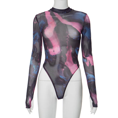 Combinaison de Lingerie Sexy teinte par nouage, combinaison moulante, vêtements d'extérieur, body une pièce