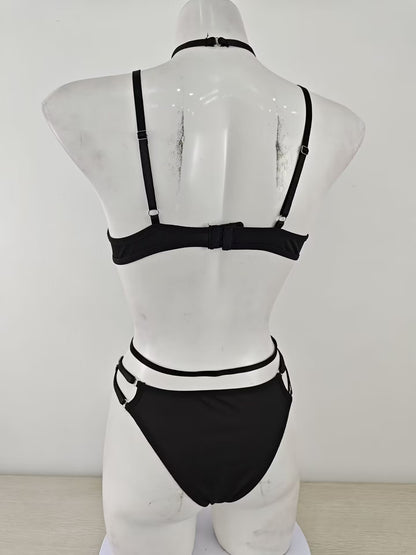 Sexy Large Mesh Hollow Out Cutout Cross Ribbon Stitching Sexy Lingerie Set
