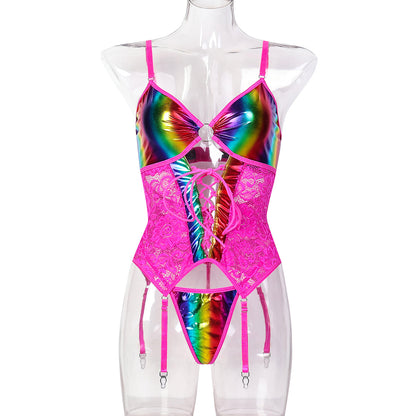 Sexy Underwear Flash Gradient Color Cross Strap Suspenders Two Piece Sets
