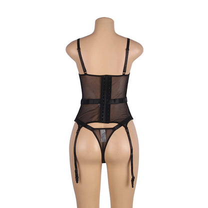 Plus Size Sexy Lingerie Sexy Embroidery Steel Ring Breasted Corset Hollow Out Cutout out See through Garter Two Piece Set