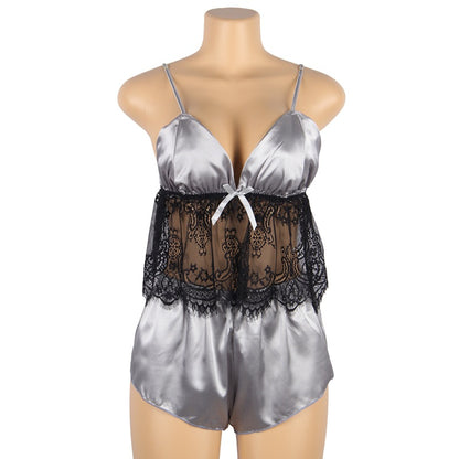 Plus Size Sexy Lingerie Sexy Artificial Silk Lace Pajamas Set