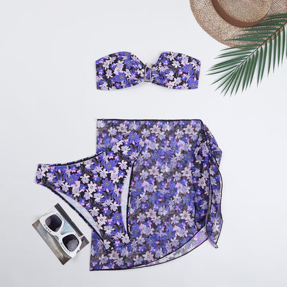 Swimwear Women's Split Metal U-shaped Three-piece Set