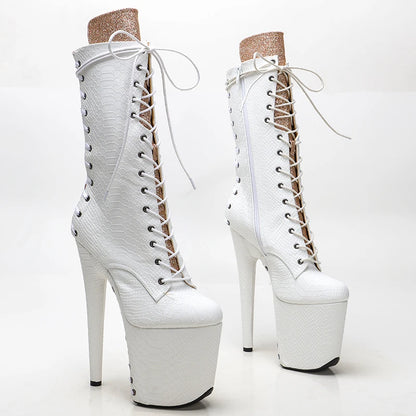 20CM/8Inch color matching  Plus Size Pole Dancing Lace Up  Boots Thin Heels y  Women Shoe  platform boot 4B