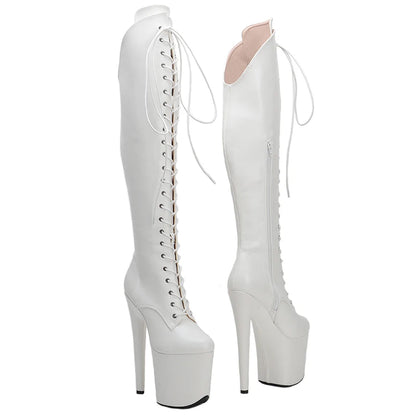 White PU UPPER 20CM/8Inch Women's Platform disco party High Heels Shoes Pole Dance boot
