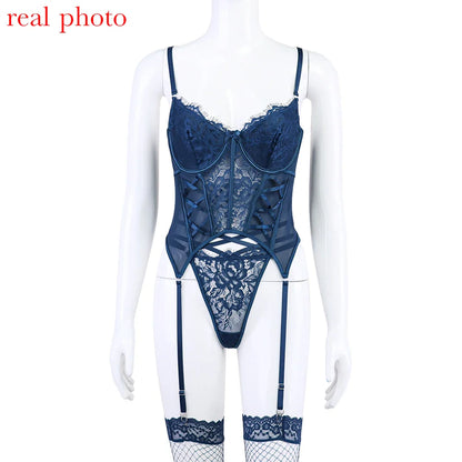 Ellolace Sexy Lingerie Push Up Exotic Sets Onlyfans kit Bilizna Set Lace 18 Fancy Women Underwear Navy Blue g-String Outfits