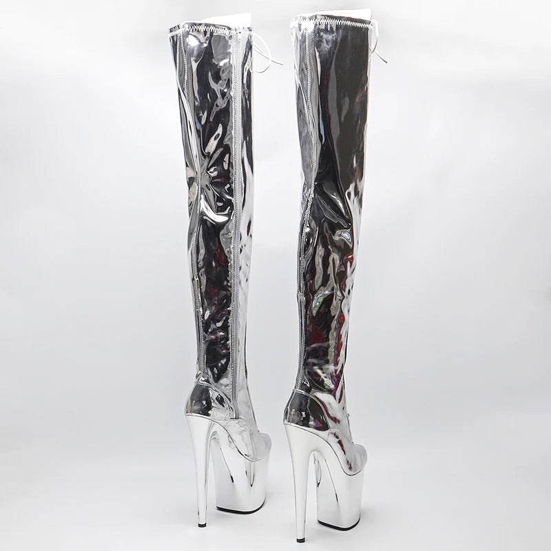 20CM/8inches Shiny PU  Upper Exy Exotic Young Trend Fashion  Boots High Heel  Electroplate  Platform Pole Dance Boot