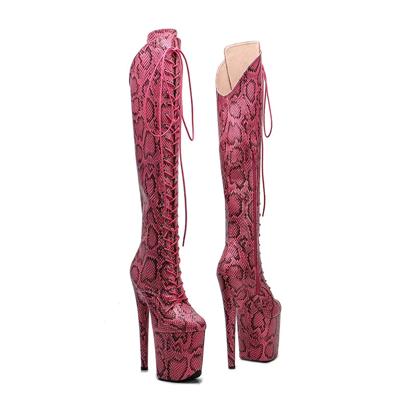 20CM/8inches Snake skin Upper exy exotic young trend fashion  boots High Heel   platform Pole Dance boot
