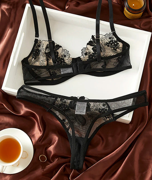 Floral  Lingerie See Through Intimate Underwear Hot y Sensual Exotic Sets Beautiful Sheer Bilizna Set