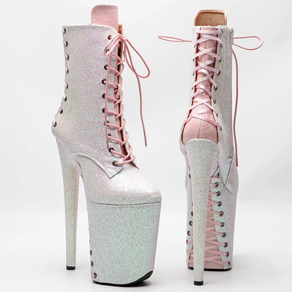 23CM/9inches   White color  mix pink color Glitter  PU  Pole dancing platform Pole Dance boots