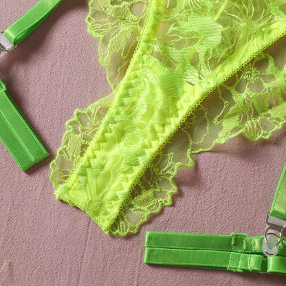 Neon Green Fancy Lingerie  Luxury Transparent Bra Intimate Push Lace  Women Without Censorship Underwear