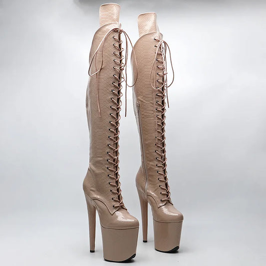 20CM/8inches Snake Shiny PU  Upper Pole dancing shoes High Heel platform Boots Pole Dance boots