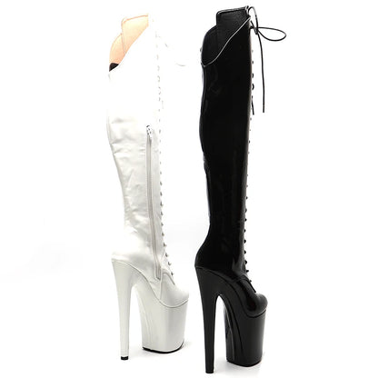 20CM/8inches Shiny Patent PU High Heel platform Boots closed toe Pole Dance boots