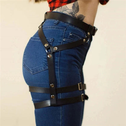 Punk Leather Harness y Thigh Garter Belt Body  Women Waist Sword Belts Adjustable Female Gothic Clothes Suspenders
