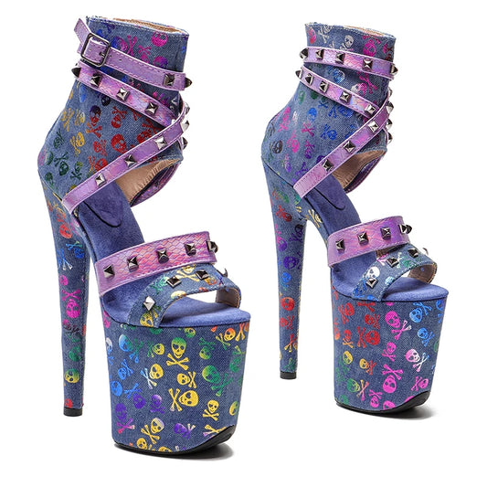 20CM/8inches Denim  Upper with Snake  PU  colorful Color  High Heel platform   Pole dancing shoes Pole Dance Sandals