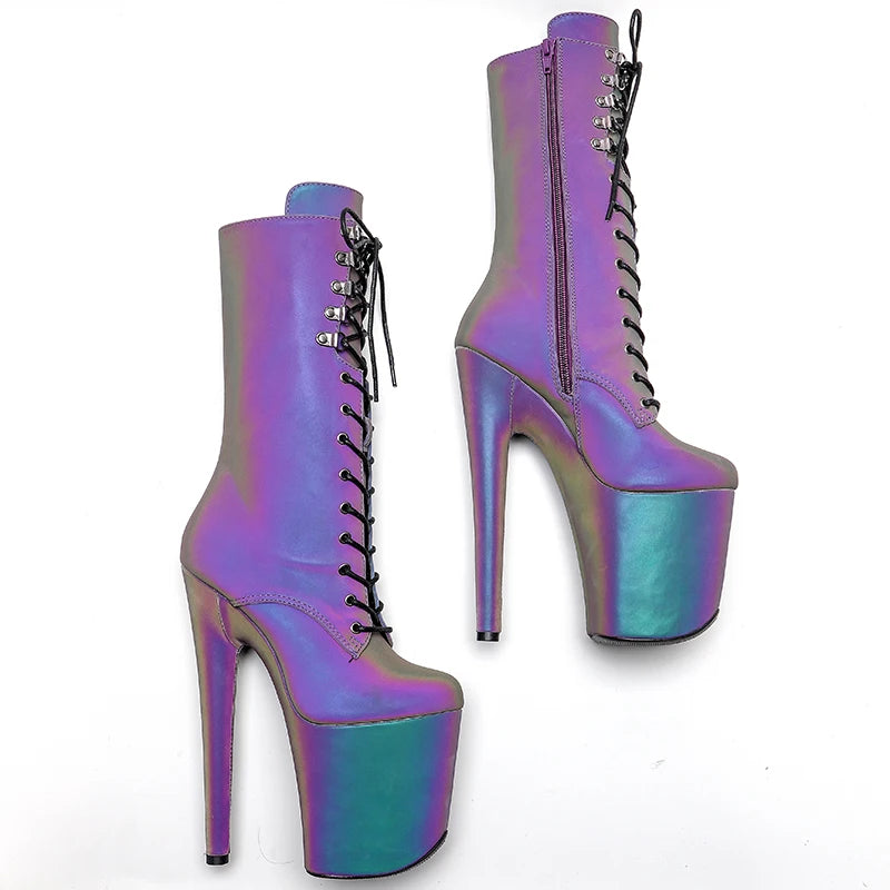 20CM/8Inch Holographic PU UPPER  Fashion trendy style  Platform disco party High Heels Shoes Pole Dance boot