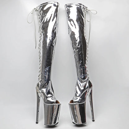 23CM/9inches Shiny   PU   Open Toe fashion  lady  High Heel platform  Pole Dance boots