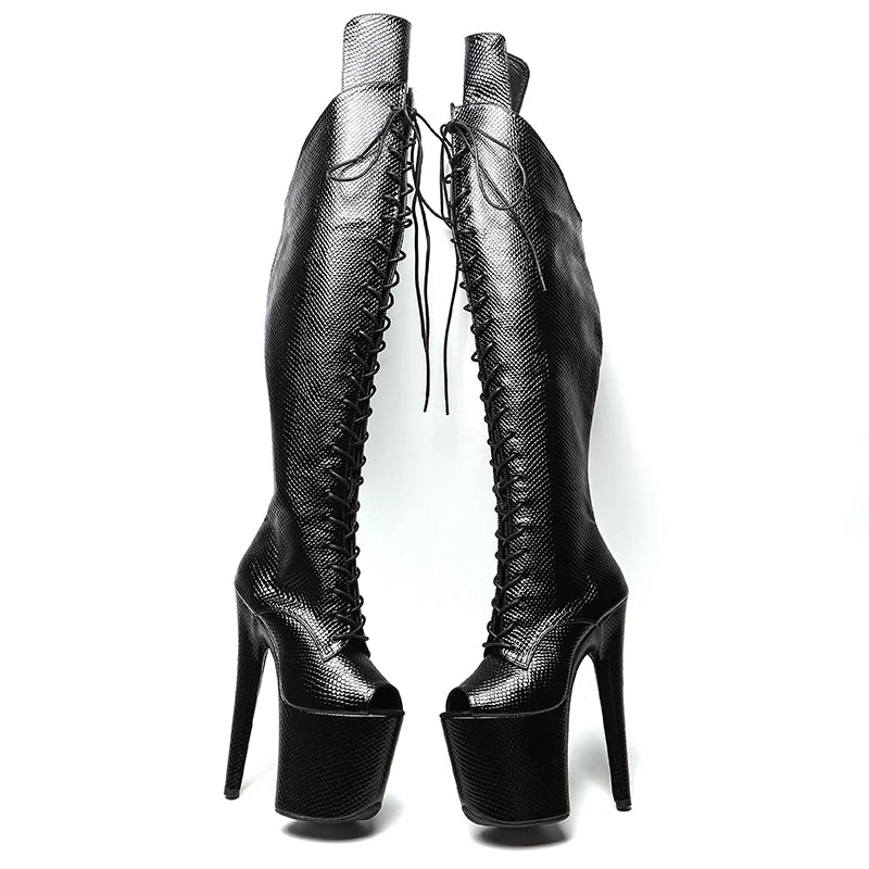 20CM/8inches Snake Upper Open Toe Trend Fashion High Heel Platform Boots Pole Dance Boots