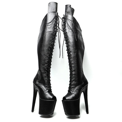 20CM/8inches Snake Upper Open Toe Trend Fashion High Heel Platform Boots Pole Dance Boots