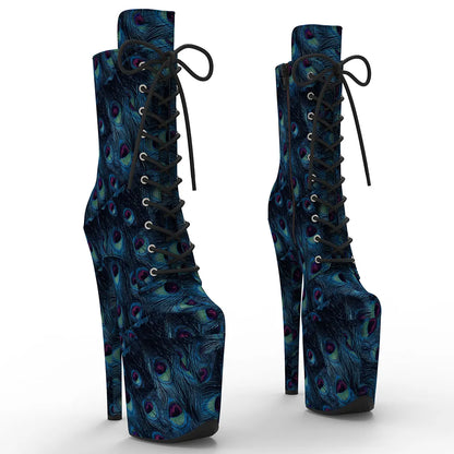 20CM/8inches Peacock feather  pattern Upper  Fashion trend   platform Pole Dance boot