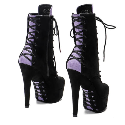 15CM/6inches suede upper  High Heel platform Boots closed toe Fashion Suede  Shoes Females Thin Heels 3B