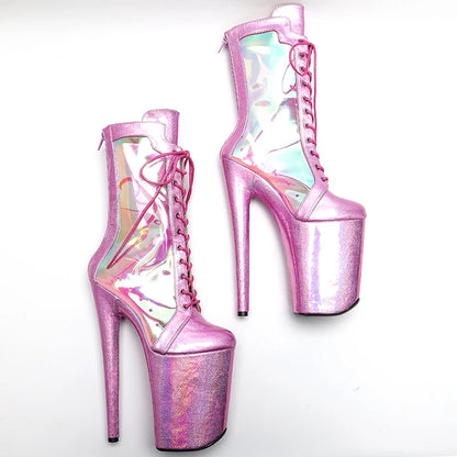 23CM/9inches  Extreme High Heels Platform Boots Lace Up y Pole Dancing Ankle Boots women boot 4B