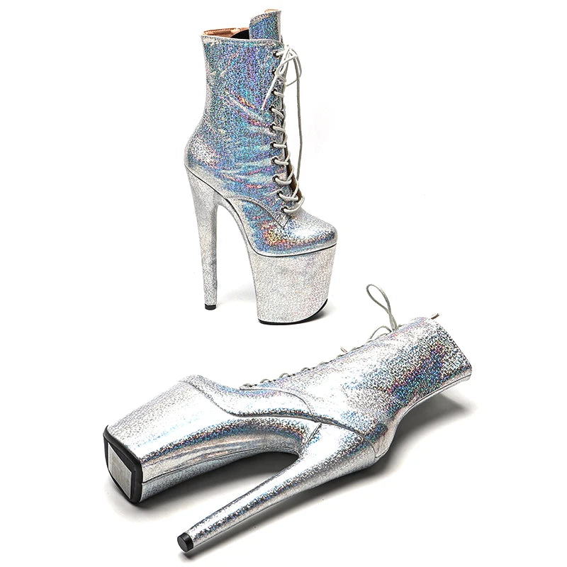 20CM/8inches Shiny PU  Pole dancing shoes High Heel platform Boots closed toe Pole Dance boots