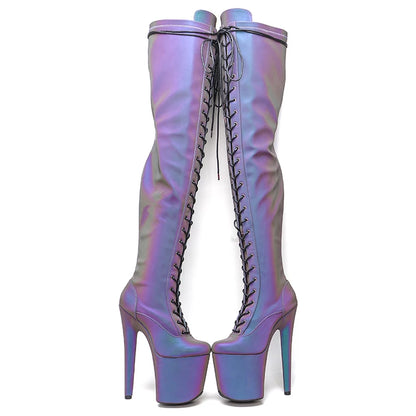 20CM/8Inch Night light Holographic Reflective Platform  party High Heels Shoes Pole Dancing boot