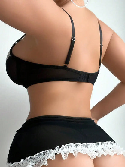 Ellolace Erotic Lingerie Lace Sexy Back Night Outfit g-string Fancy Women Underwear Sissy Garter Bra Sets Hot Maid Costumes