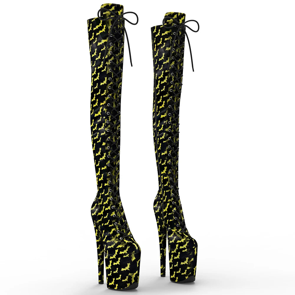 20cm/8inches Bat pattern Women y High Heel Platform Thigh High Boots Pole Dancing Boots
