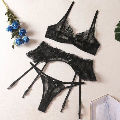 Lingerie y Delicate Underwear Embroidery Lace For Linen See Through Bra And Panty Set  Intimate For Full