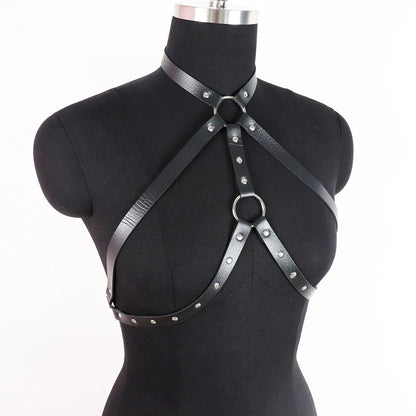 Goth Bra  Lingerie For Woman Leather Body Harness Belt  Chest   Corset With Chain Festival Outfits Women