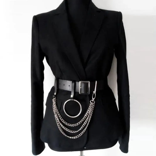 Fashion Gothic Waist Chain Punk Belt for Women PU Leather Harness Waistband  Key Chain Big Ring Design Harajuku Jeans Decoration