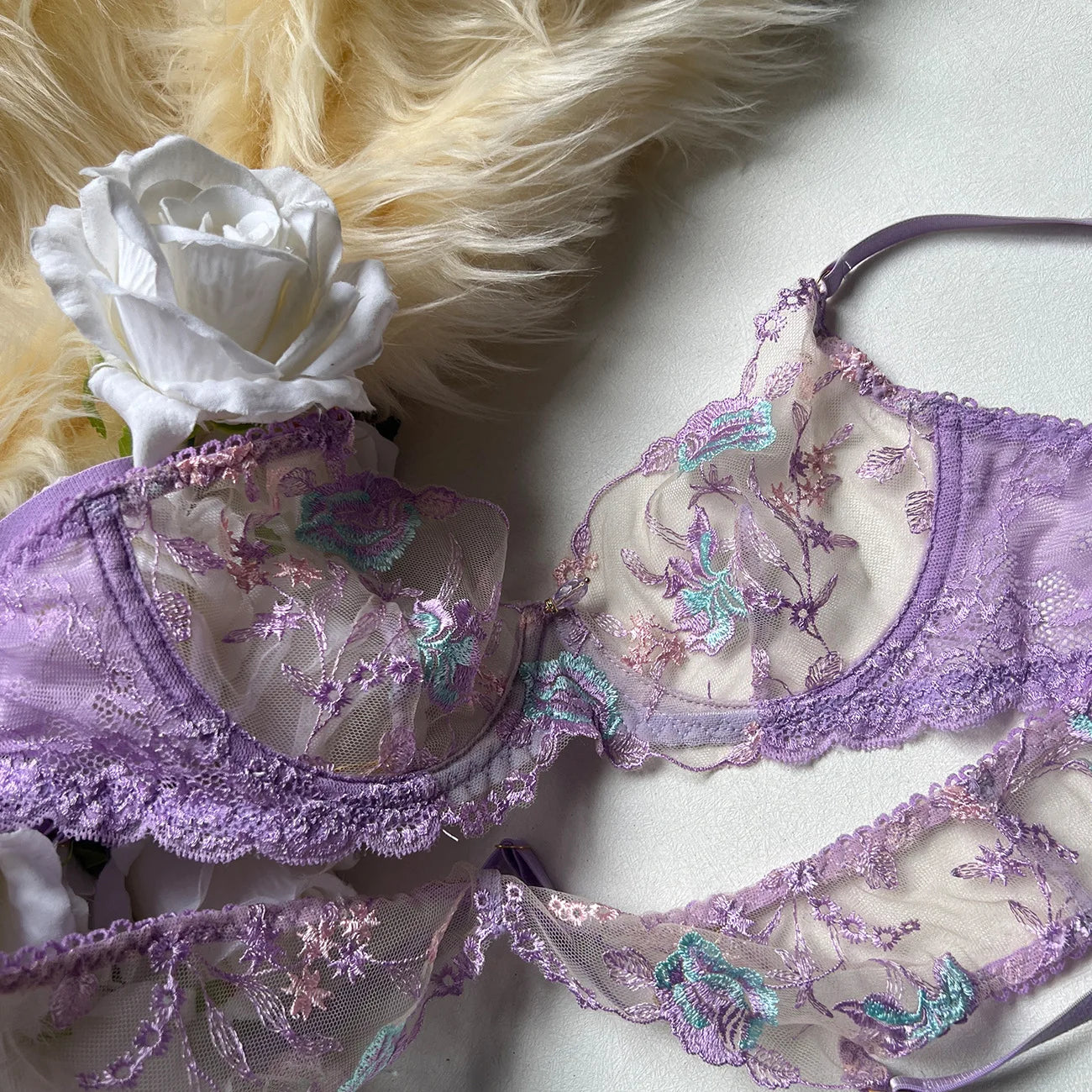 Ellolace Fairy Lingerie Sexy Onlyfans Kit Delicate Underwear Transparent Bra Sissy Erotic Outfits Fancy Lace Underwear 5-Piece