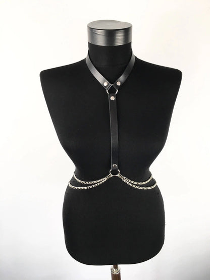 Pu Leather Fashion Chain Harness Belt Chest Harness Corset  Lingerie Punk Gothic Lingerie  Women Clothing