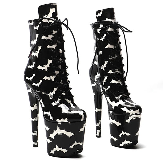20CM/8inches Bat pattern Ankle Boots y  Stripper Shoes  Women Pole Dance Models Catwalk Show High Heels 3B