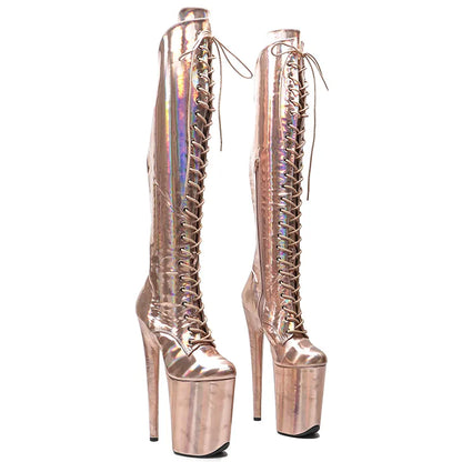 23CM/9inches Shiny  material PU  fashion  lady  High Heel platform  Pole Dance boots