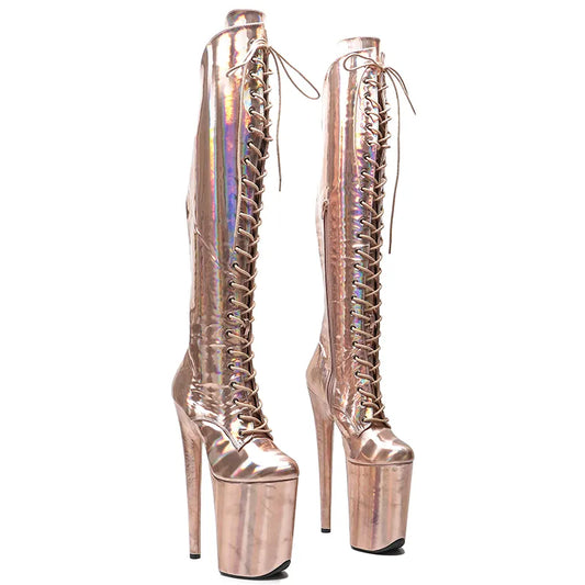 23CM/9inches Shiny  material PU  fashion  lady  High Heel platform  Pole Dance boots
